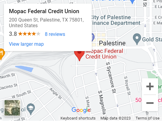 A map of palestine showing the location of the federal credit union.